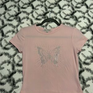 ORANGE CRUSH Pink Rhinestone Butterfly Tee